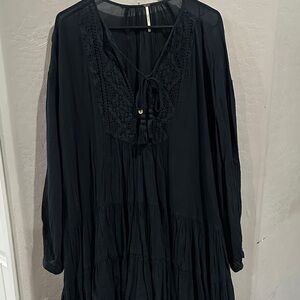 Free People Black Sheer Blouse